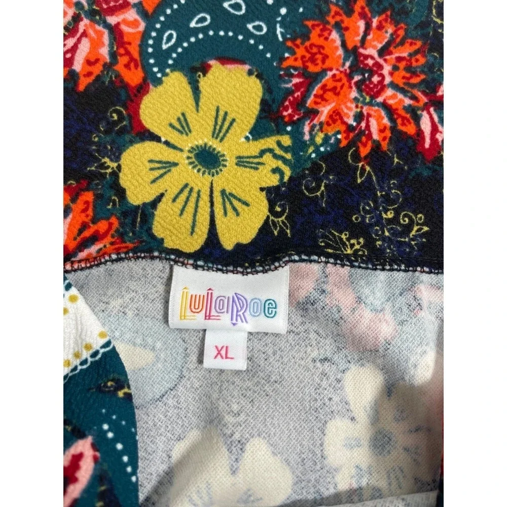 LuLaRoe Cassie Pencil Skirt XL‎ NWT Floral Paisley Navy Red Yellow Stretch Midi